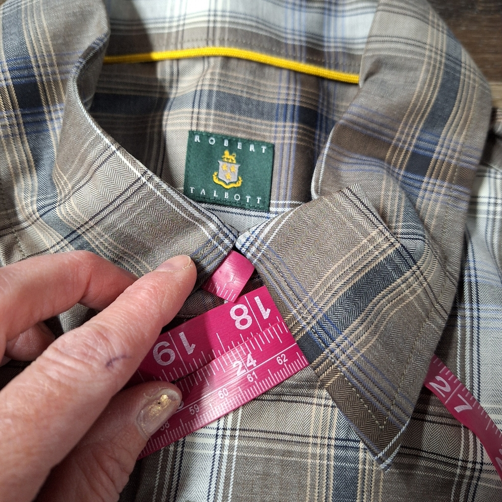 Robert Talbott Brown Plaid Button Down Shirt XL, … - image 10